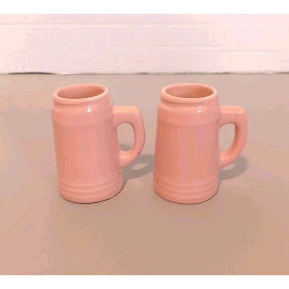 Vtg Mini Beer Stein Set Of 4 Pink & Dark Blue Ceramic Mug Shot Glasses Unmarked - Picture 9 of 16